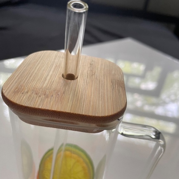 13.5oz Glass Cup w/ Lid & Straw ( 5.5in x 2.4in ) - Picture 5 of 6